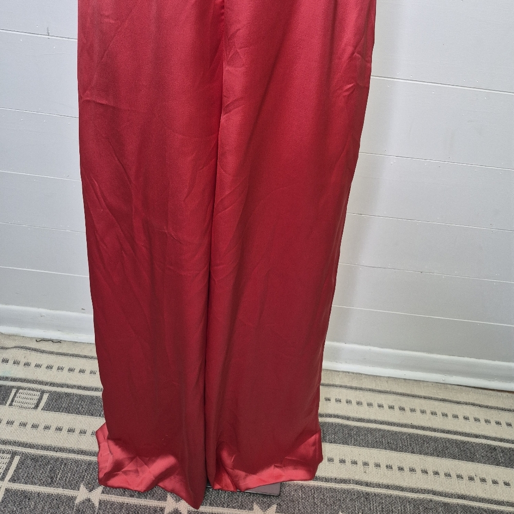 Zara Satin Effect Pink Halter Neck Wide Leg Jumpsuit Size S - Picture 6 of 16